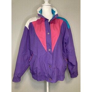 Vintage 80s 90s Jacket Womens M Neon Zip Funky Retro Ski Be In The Current Seen